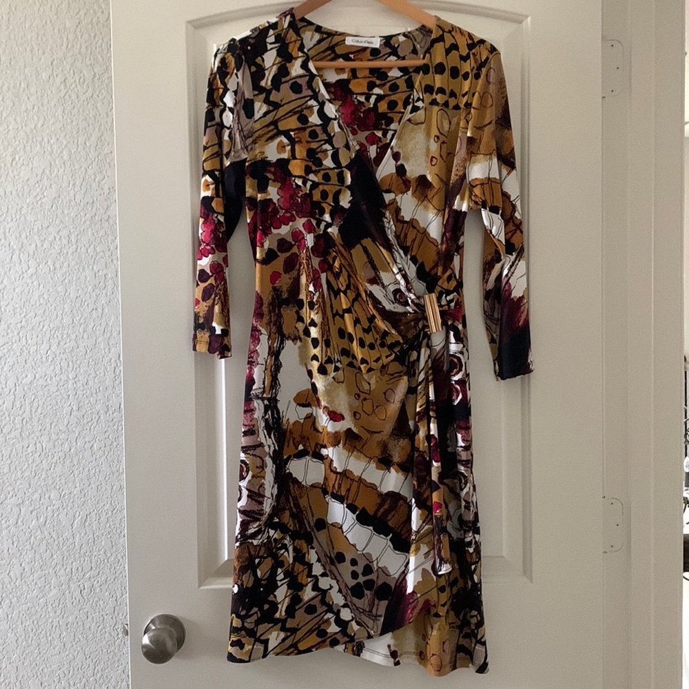 Quarter Sleeve Faux-Wrap Dress